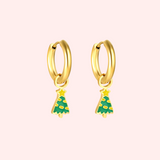 Christmas Tree Charm Hoop Earrings