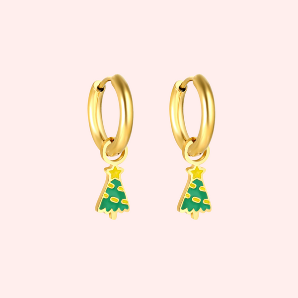 Christmas Tree Charm Hoop Earrings