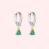 Christmas Tree Charm Hoop Earrings