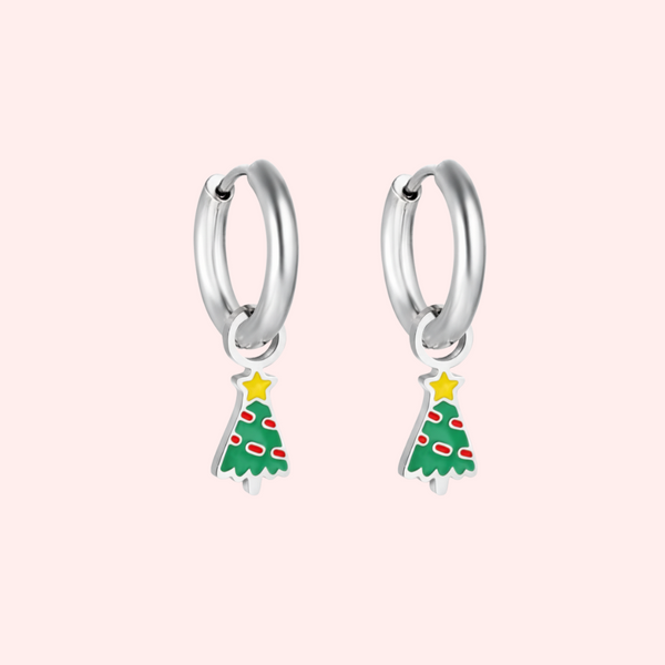 Christmas Tree Charm Hoop Earrings