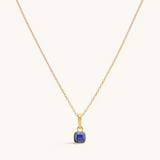 Gold Classic Cushion Stone Necklace with an amethyst gemstone pendant.