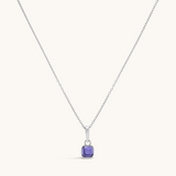 Silver Classic Cushion Stone Necklace with an amethyst gemstone pendant.