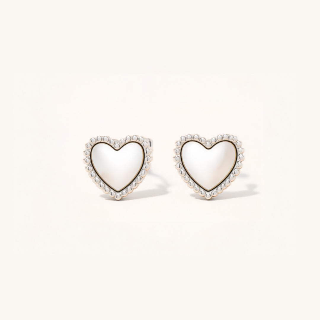 Bead Trim Heart Stud Earrings