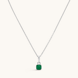 Silver Classic Cushion Stone Necklace with an emerald gemstone pendant.
