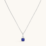 Silver Classic Cushion Stone Necklace with a sapphire gemstone pendant.