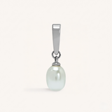 Pearl pendant with silver chain on a white background