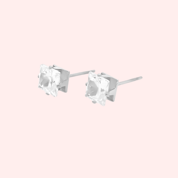 Square Clear Cubic Zirconia Hypoallergenic Earrings