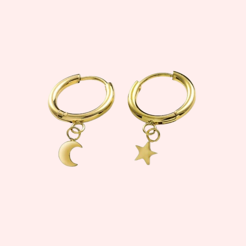 Star & Moon Huggie Hypoallergenic Earrings