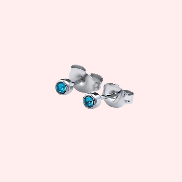 Blue Alexandrite Bezel Set Hypoallergenic Stud Earrings - June