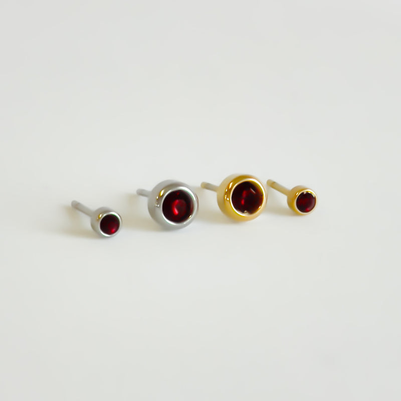 Garnet Bezel Set Hypoallergenic Stud Earrings - January
