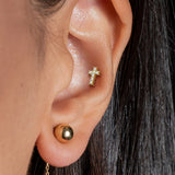 Single Micro CZ Paved Cross Top Hypoallergenic Cartilage Stud