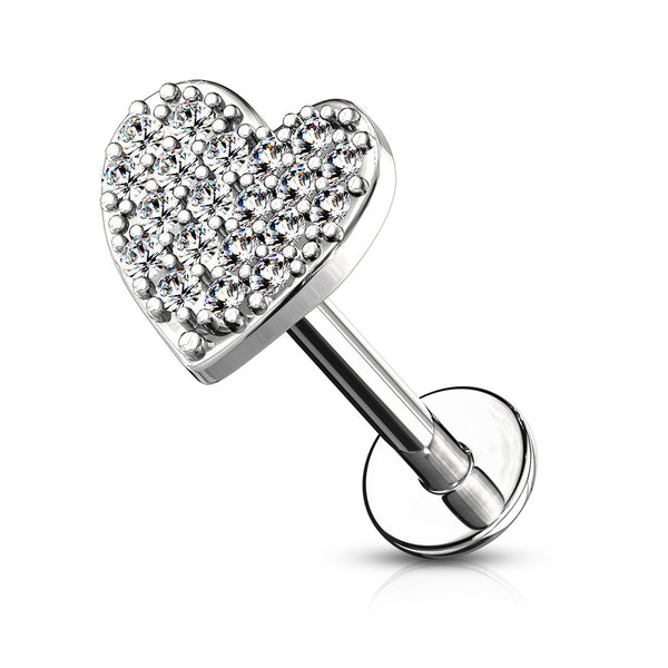 Single CZ Paved Heart Cartilage Hypoallergenic Stud