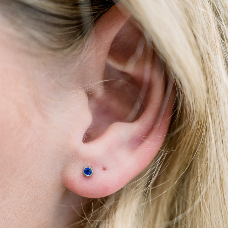 Sapphire Bezel Set Hypoallergenic Stud Earrings - September