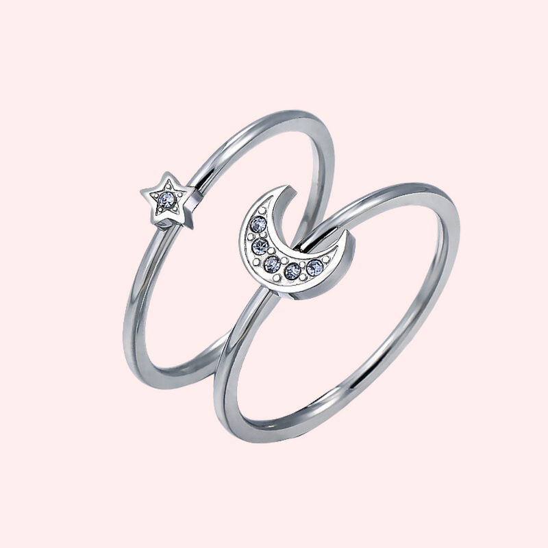 CZ Star and Moon Hypoallergenic Ring