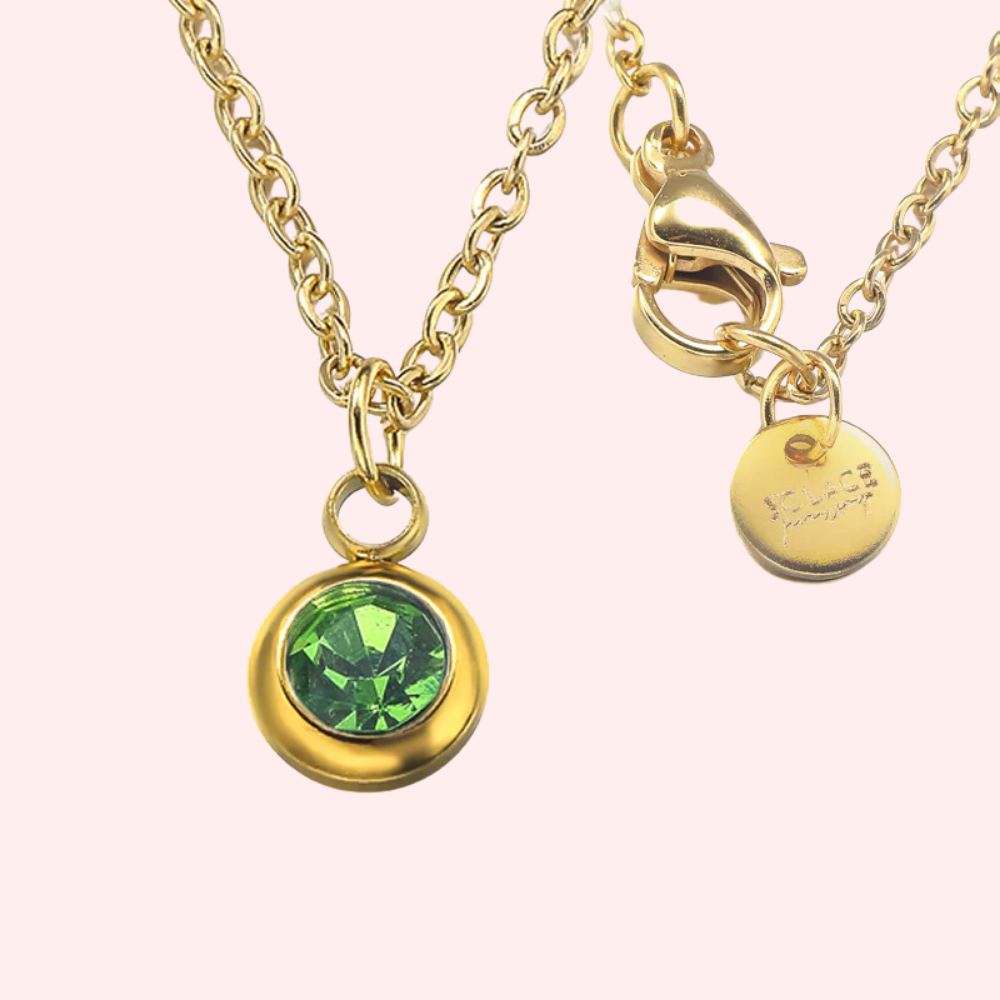 Peridot Bezel Set Hypoallergenic Necklace - August